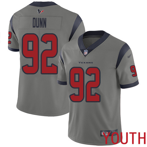 Houston Texans Limited Gray Youth Brandon Dunn Jersey NFL Football #92 Inverted Legend->houston texans->NFL Jersey